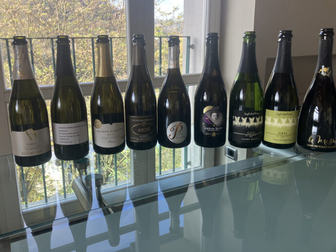 Alcune delle bottiglie di Gavi DOCG Spumante Metodo Classico degustate