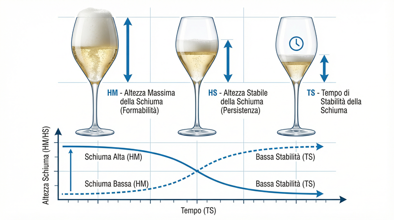 Il perlage e i tre parametri mosalux di valutazione strumentale della schiuma