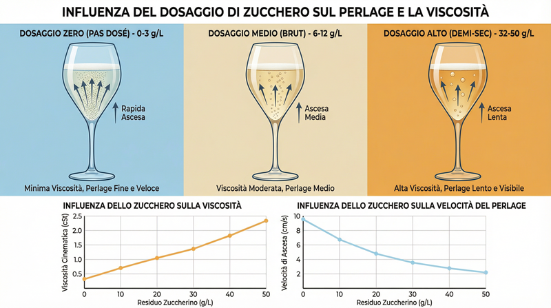 Il perlage e l'effetto del dosaggio sulla viscosità del vino e sulla sua dinamica