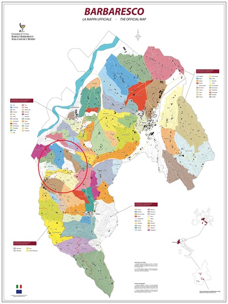 Piccola Emma Barbaresco DOCG Riserva: la mappa delle MGA di provenienza delle uve